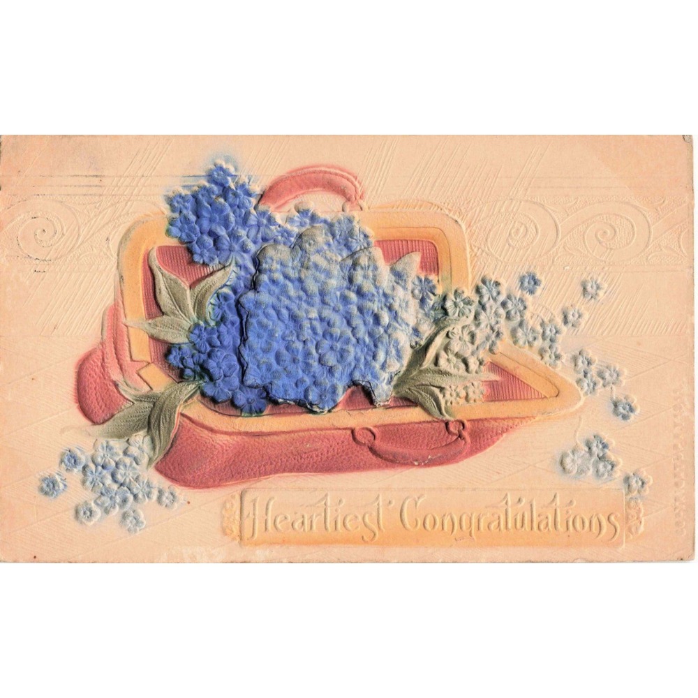 Antique 1915 Heartiest Congratulations Postcard Blue Flowers Damon IL Stamp VG